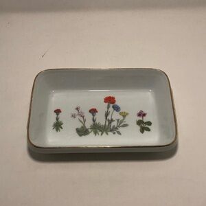 Llourioux Floral Rectangular Dish with Gold Trim
